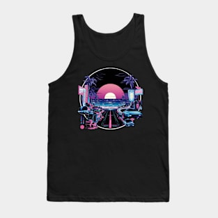 80s Vaporwave Palm Trees city Sunset Tank Top